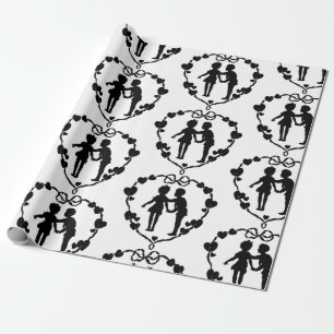 RETRO BOY AND A GIRL IN A HEART Wrapping Paper