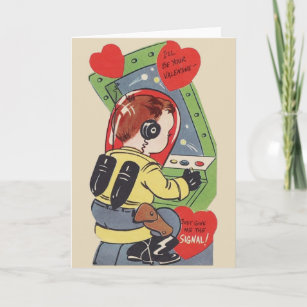 Retro Boy Astronaut Valentine's Day Card