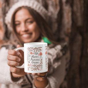 Retro branches leaves pumpkins fall Thanksgiving Coffee Mug