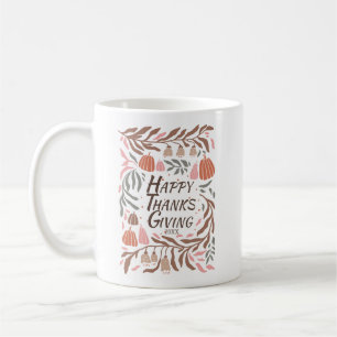 Retro branches leaves pumpkins fall Thanksgiving Coffee Mug