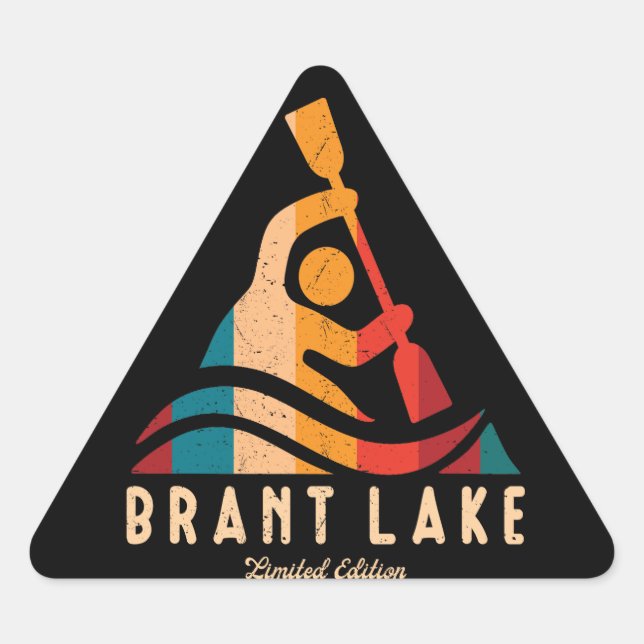Retro Brant Lake Kayaking Triangle Sticker (Front)