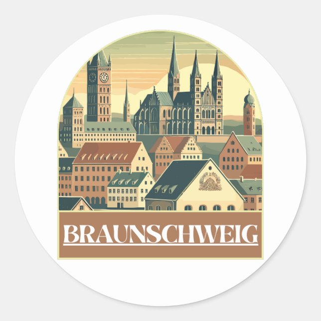 Retro Braunschweig Skyline  Classic Round Sticker (Front)