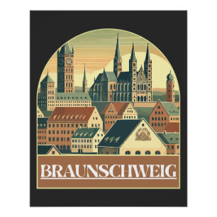 Retro Braunschweig Skyline Poster