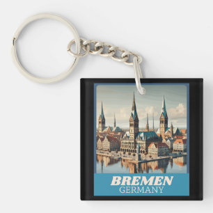 Retro Bremen Skyline  Keychain
