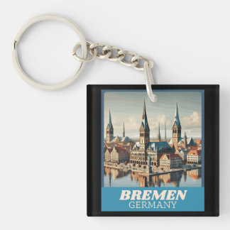 Retro Bremen Skyline  Keychain