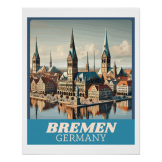 Retro Bremen Skyline  Poster