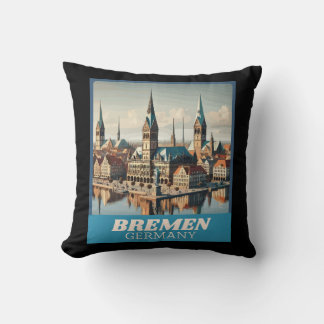 Retro Bremen Skyline  Throw Pillow