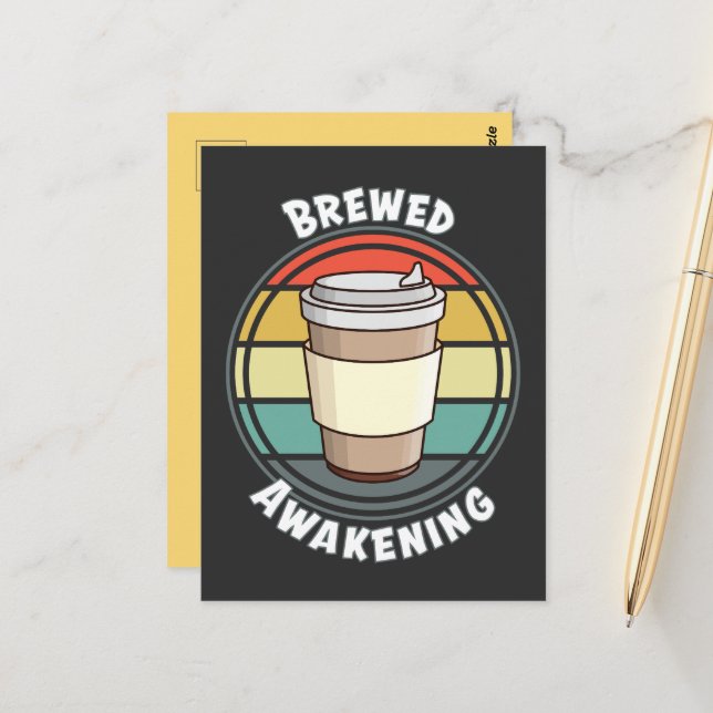 Retro Brewed Awakening Hot Drink to Go  Postcard (Front/Back In Situ)