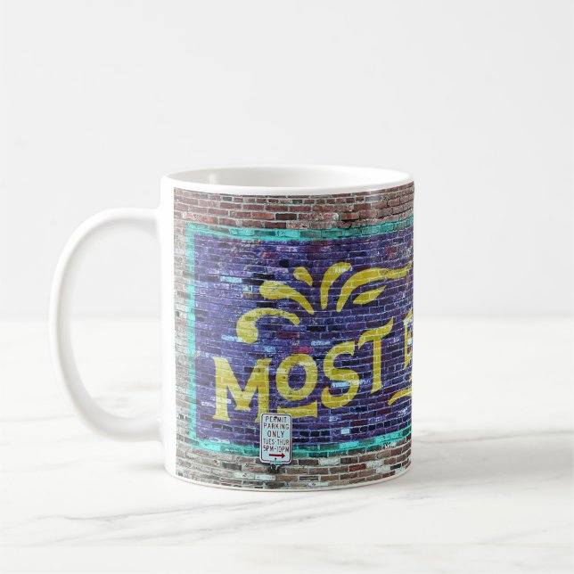 Retro Brick Wall Ad Most Excellent Dad Mug (Left)