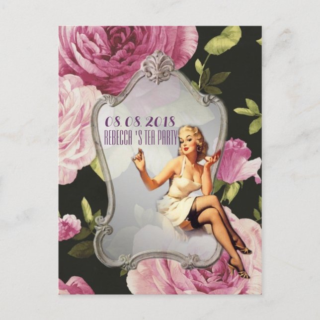 retro Bridal Shower Tea Party save the date Announcement Postcard (Front)