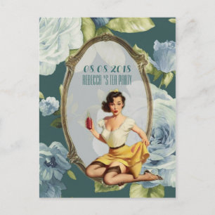 retro Bridal Shower Tea Party save the date Announcement Postcard
