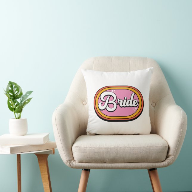 Retro Bride - Retro 70s Bride Typography Throw Pillow (Chair)