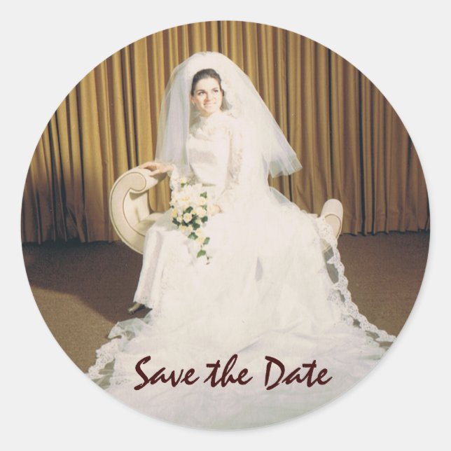 Retro Bride Save the Date Classic Round Sticker (Front)