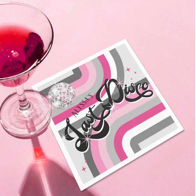 Retro Bride's Last Disco Ball Bachelorette Party Napkin (70's retro groovy Bride's Last Disco trendy disco ball theme bachelorette Party cocktail napkins)