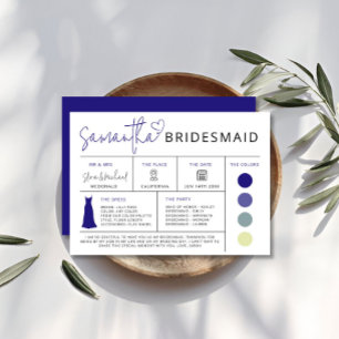 Retro Bridesmaid Info Card, Bridal Party Guide Invitation