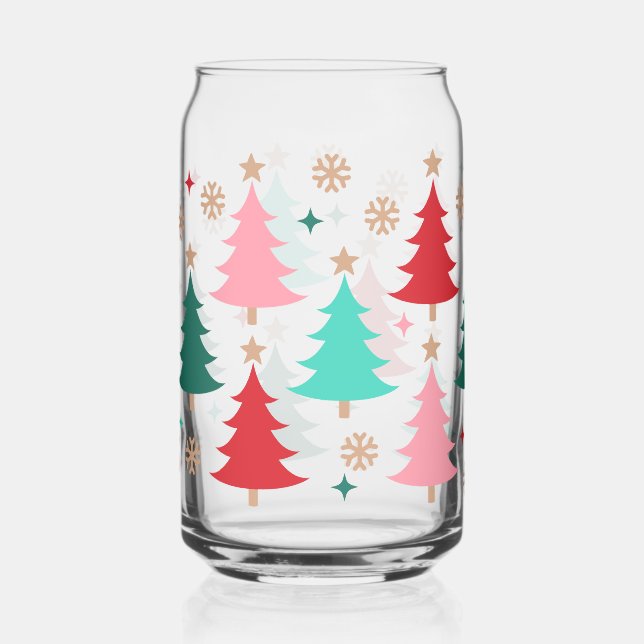 Retro Bright Christmas Tree Can Glass (Front)
