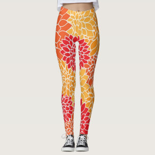 Retro Bright Colourful Floral Flowers Pattern Leggings