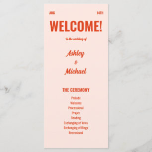 Retro Bright & Colourful Peach Wedding  Program