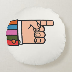 Retro Bright Fun Pointing Hand Round Pillow
