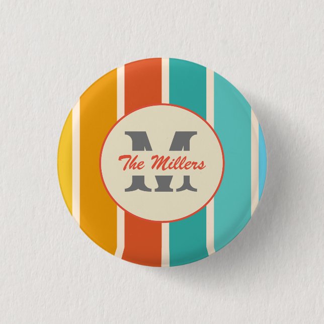 Retro Bright Summer Monogram  1 Inch Round Button (Front)