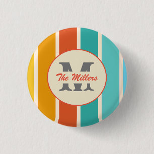 Retro Bright Summer Monogram 1 Inch Round Button