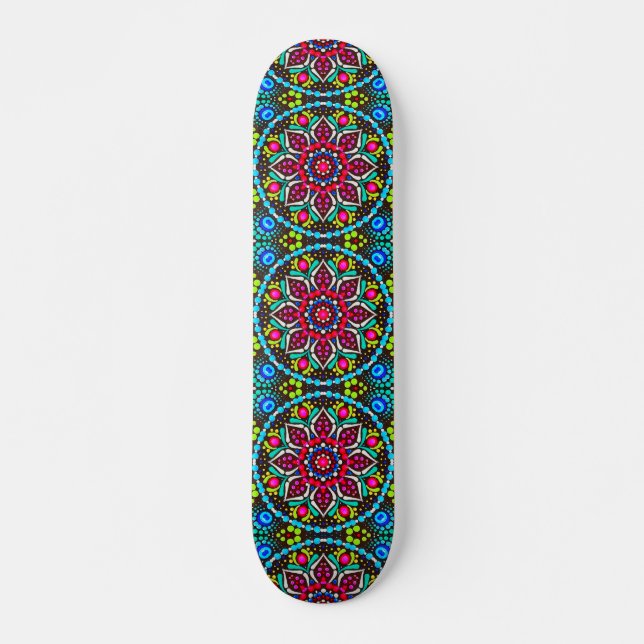 Retro Bright Tropical Floral Pattern Deck Skateboard (Front)
