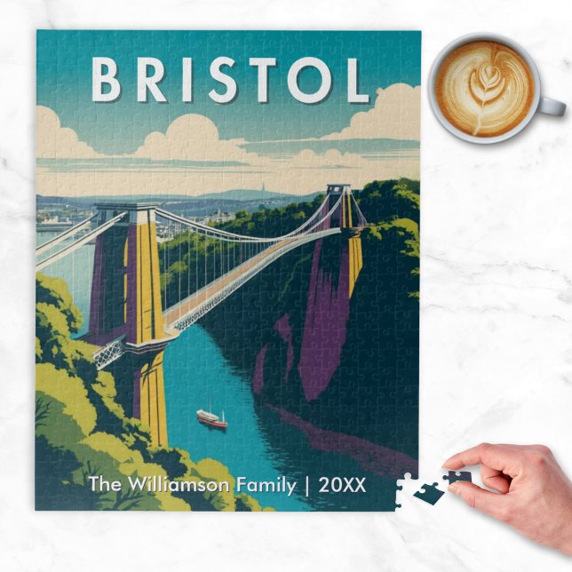 Retro Bristol Clifton Suspension Bridge Jigsaw Puzzle (A jigsaw puzzle with picture of the Clifton Suspension Bridge, Bristol, UK in a retro poster style)