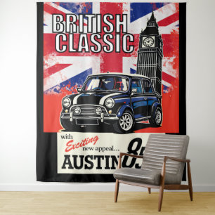 Retro British Classic Car Front Pop Art Tapestry