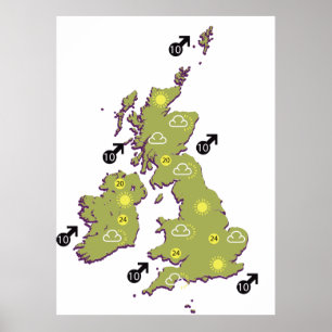 Retro British Isles weather map Poster