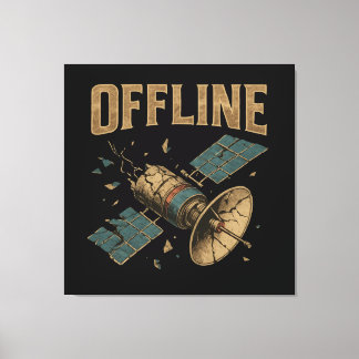 Retro Broken Satellite "OFFLINE" Space Art Canvas Print