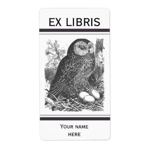 Retro brooding owl drawing bookplate