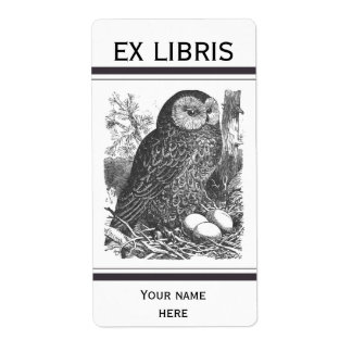 Retro brooding owl drawing bookplate