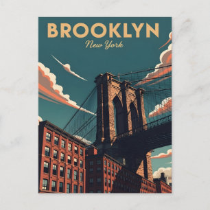 Retro Brooklyn bridge new York city skyline Postcard