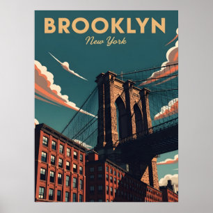 Retro Brooklyn bridge new York city skyline Poster