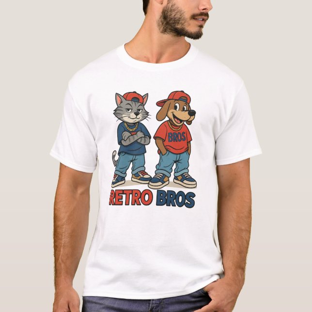 Retro Bros – 90s Cartoon Style Men's Basic T-Shirt (Front)