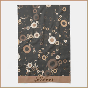 Retro Brown and Beige Circle Pattern  Kitchen Towel