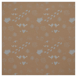 Retro brown and grey pattern of birds, dots, foots fabric