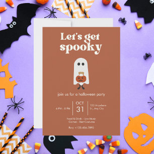 Retro Brown and White Ghost Halloween Party Invitation