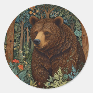 Retro brown bear artwork boho woodland forest classic round sticker
