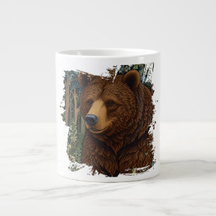 Retro brown bear artwork boho woodland forest large coffee mug