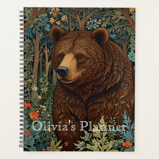 Retro brown bear artwork boho woodland forest planner (Front)