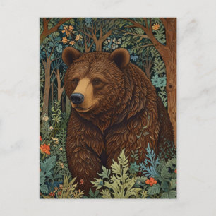 Retro brown bear artwork boho woodland forest postcard