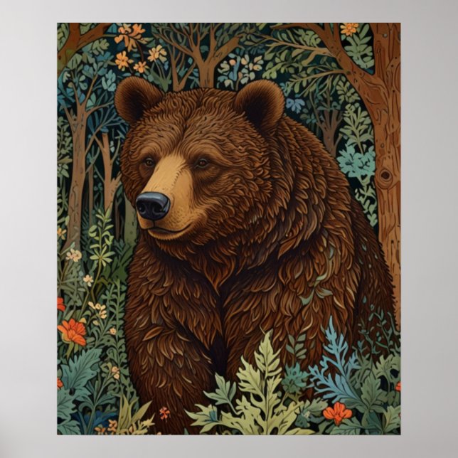 Retro brown bear artwork boho woodland forest poster (Front)