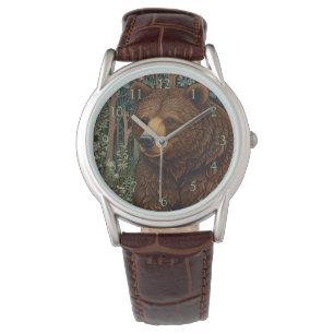 Retro brown bear boho woodland artwork watch