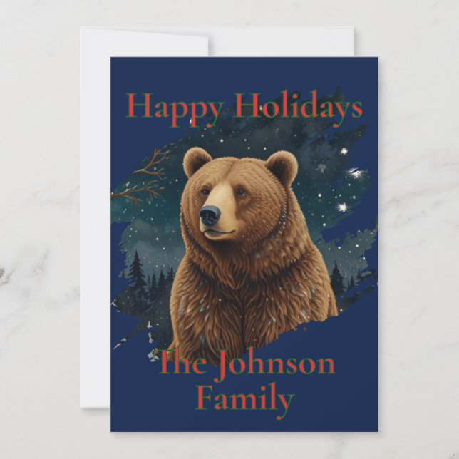 Retro brown bear midnight starry landscape invitation (Front)