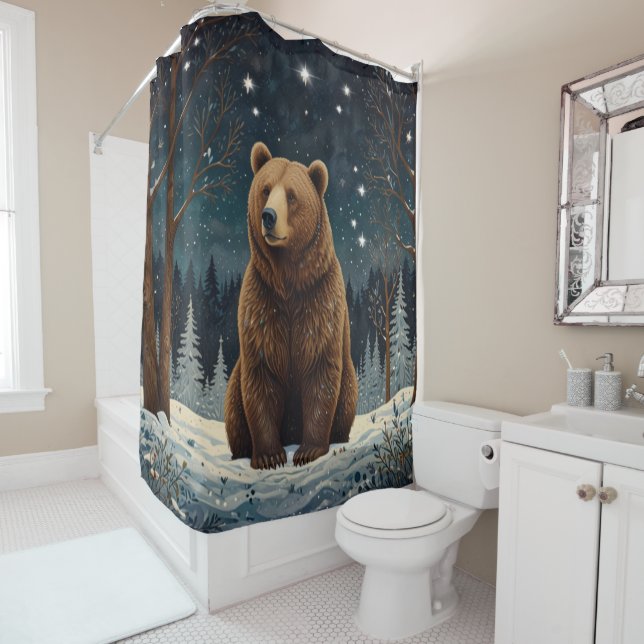 Retro brown bear midnight winter landscape (In Situ)