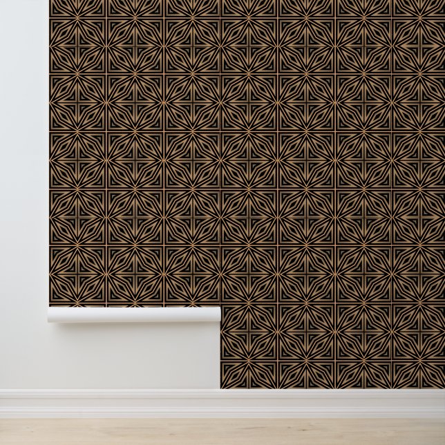   Retro Brown & Black Geometric Modern Classy Deco Wallpaper (Application)