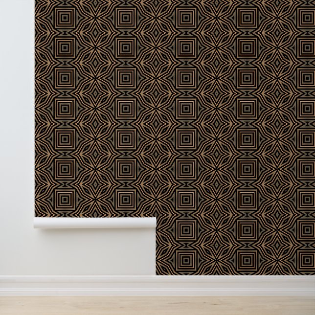   Retro Brown & Black Geometric Modern Classy Deco Wallpaper (Application)