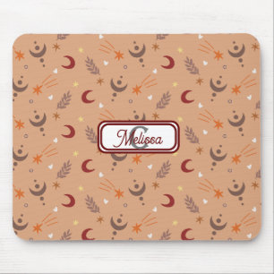 Retro Brown Boho Whimsical Monogram Personalized  Mouse Pad