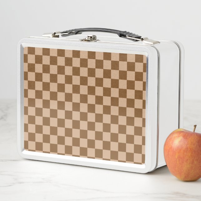 Retro Brown Chequered Metal Lunch Box (In Situ)